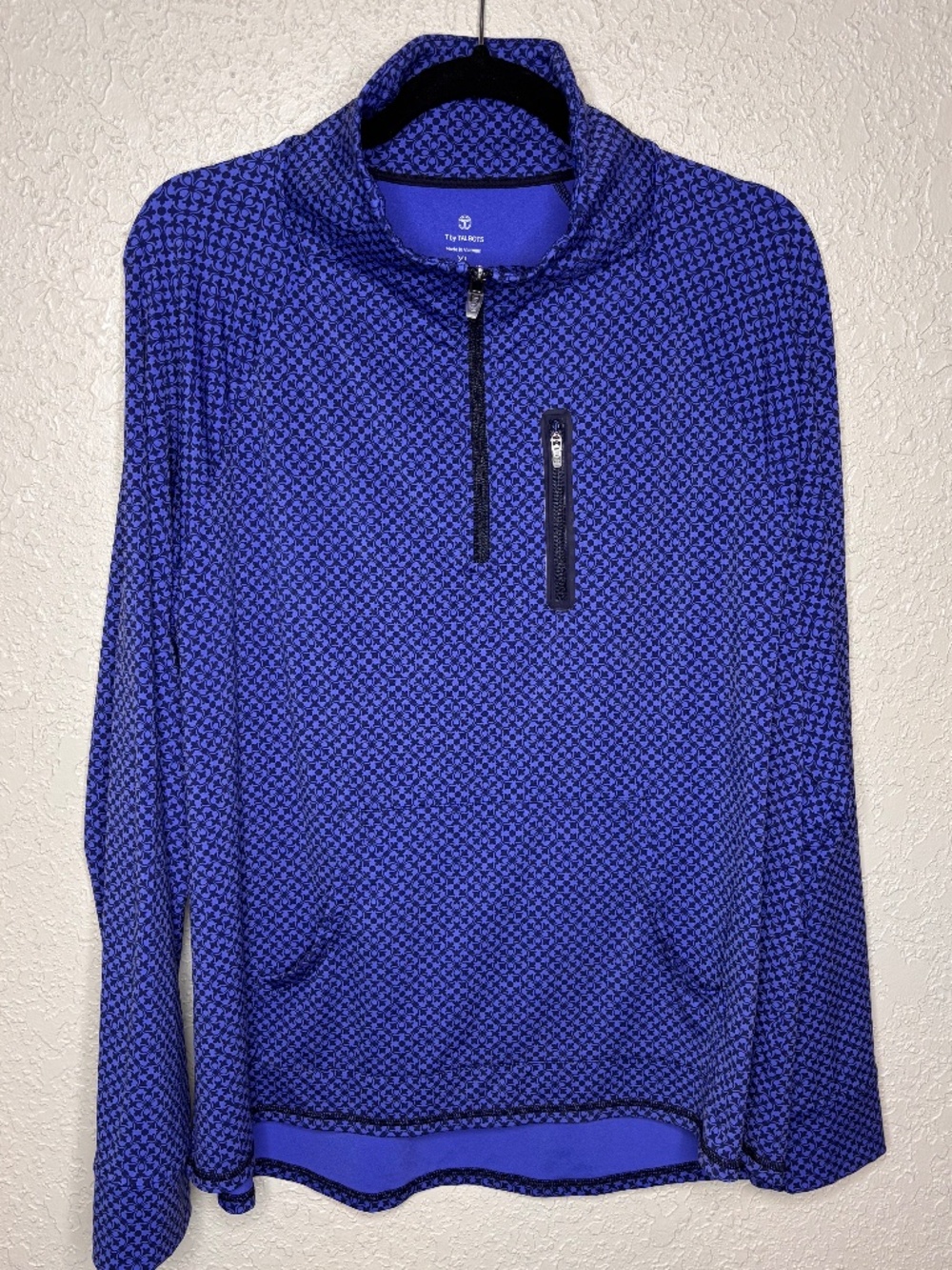 T By Talbots Blue Geometric Snowflake Print Quarter Zip Pullover Women's Size XL